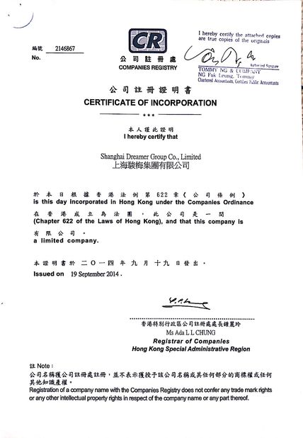 الصين Shanghai Dreamer Group Co., LTD الشهادات